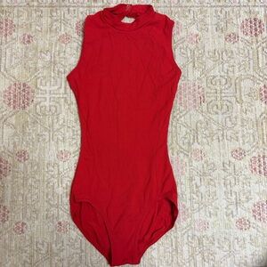 Red High Neck Open Back Leotard